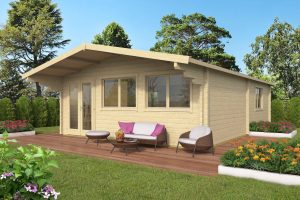CASA DE MADERA MODELO CANARIAS 70mm 595X800 + 140 cm