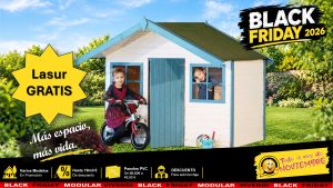 CASITA DE MADERA INFANTIL MODELO TELMA 16 mm 179x119+60 cm
