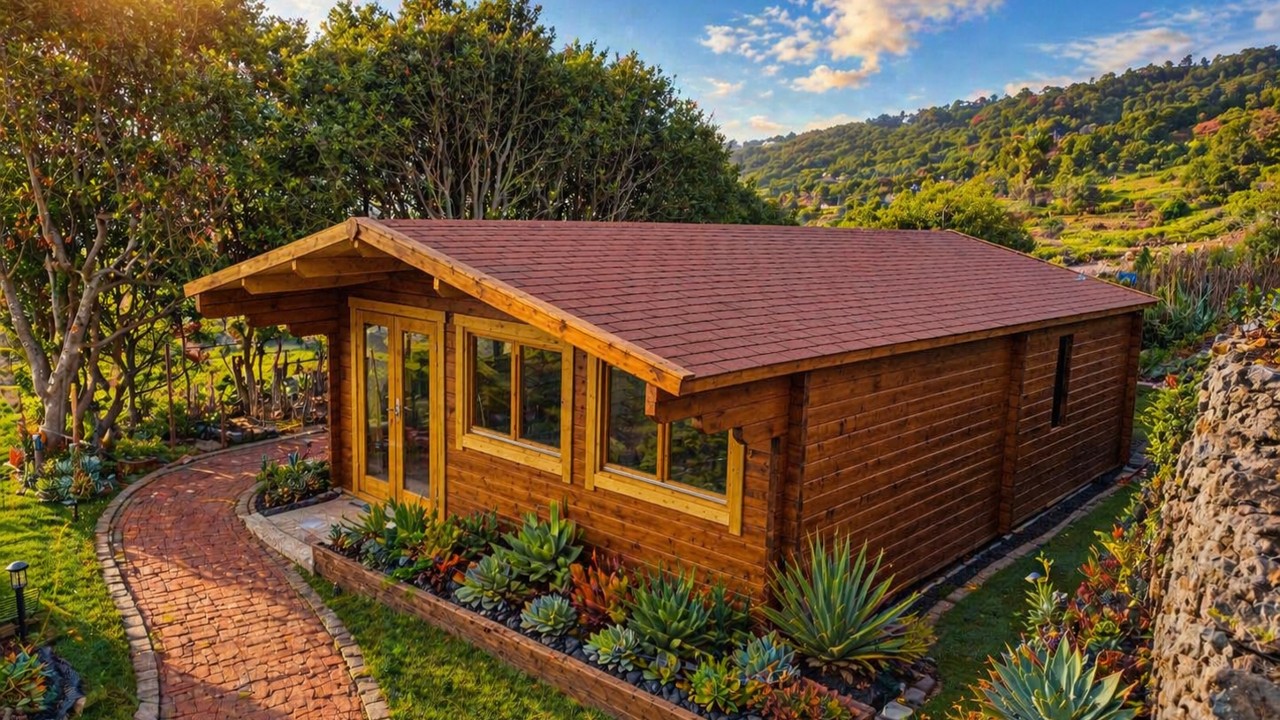 CASA DE MADERA MODELO CANARIAS 70mm 595X800 + 140 cm