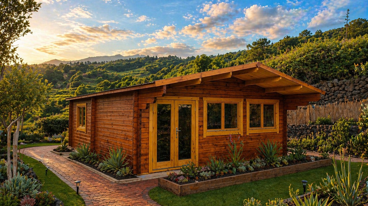 CASA DE MADERA MODELO CANARIAS 70mm 595X800 + 140 cm