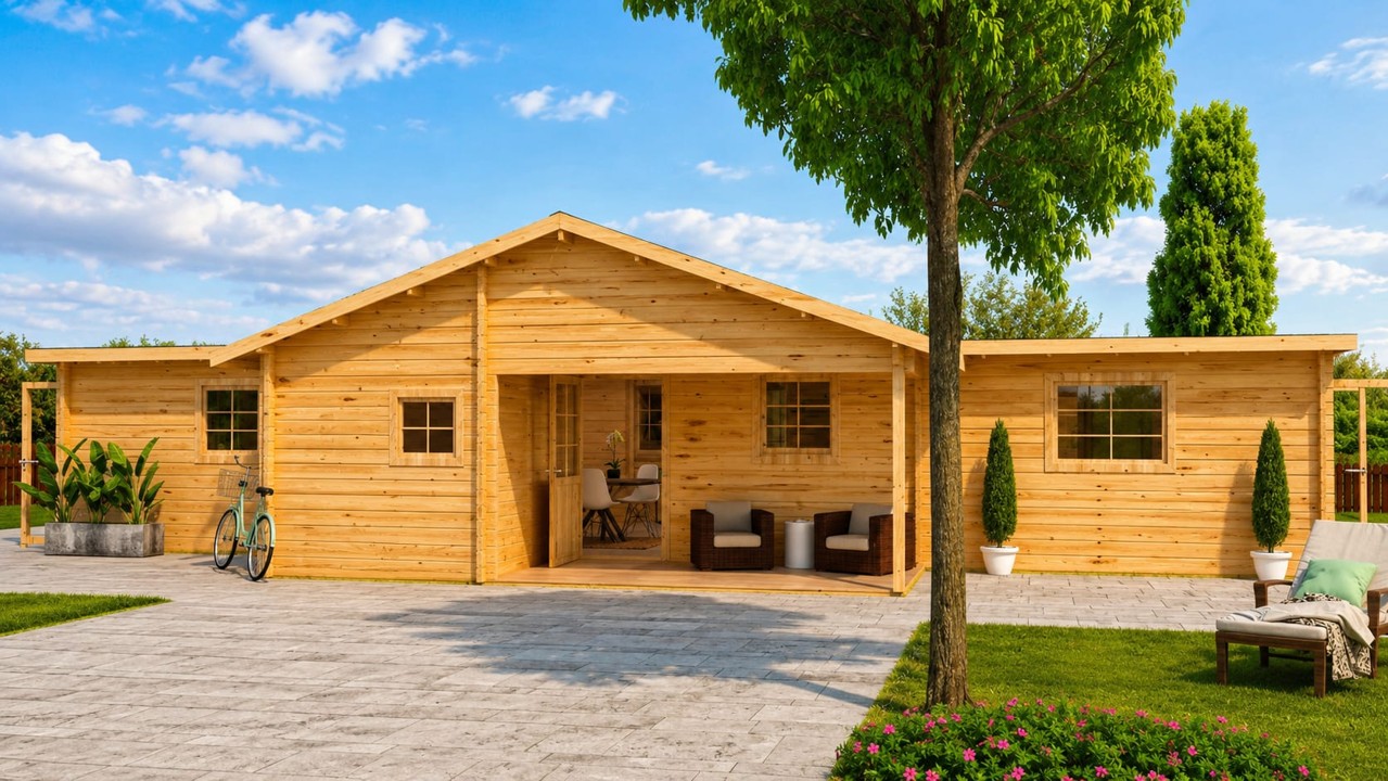 CASA DE MADERA MODELO GRAN GARA 8 ESTANCIAS 45mm 1400X847 cm