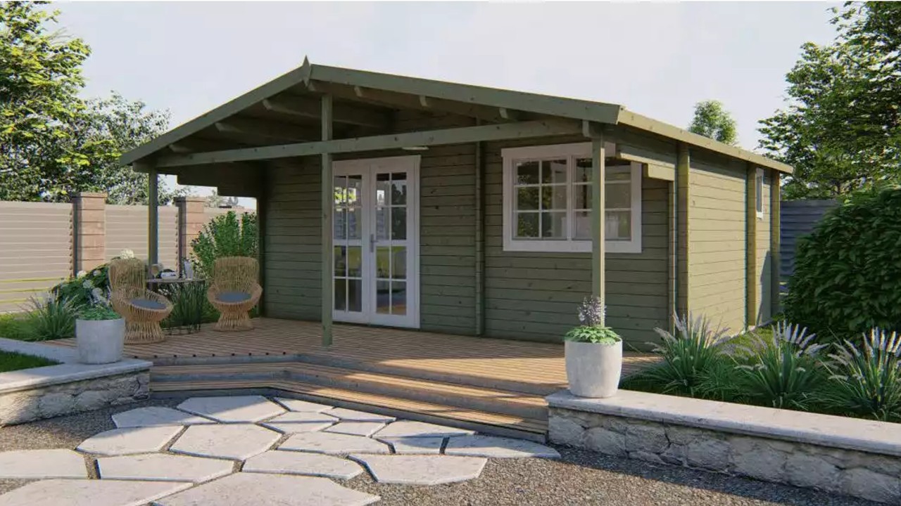 CASA MADERA MODELO OCEANO 45mm 600X400+185 cm. 24 + 12 m2