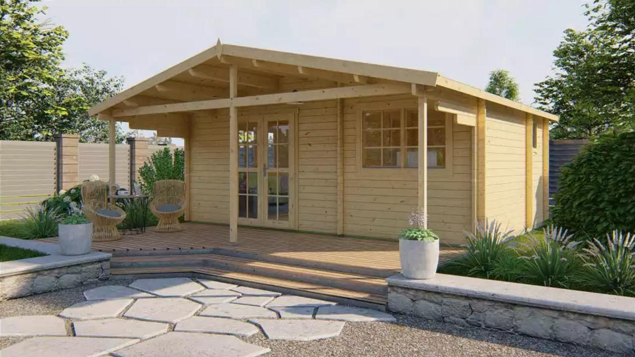 CASA MADERA MODELO OCEANO 3 ESTANCIAS 45mm 600X400+185 cm. 24 + 12 m2