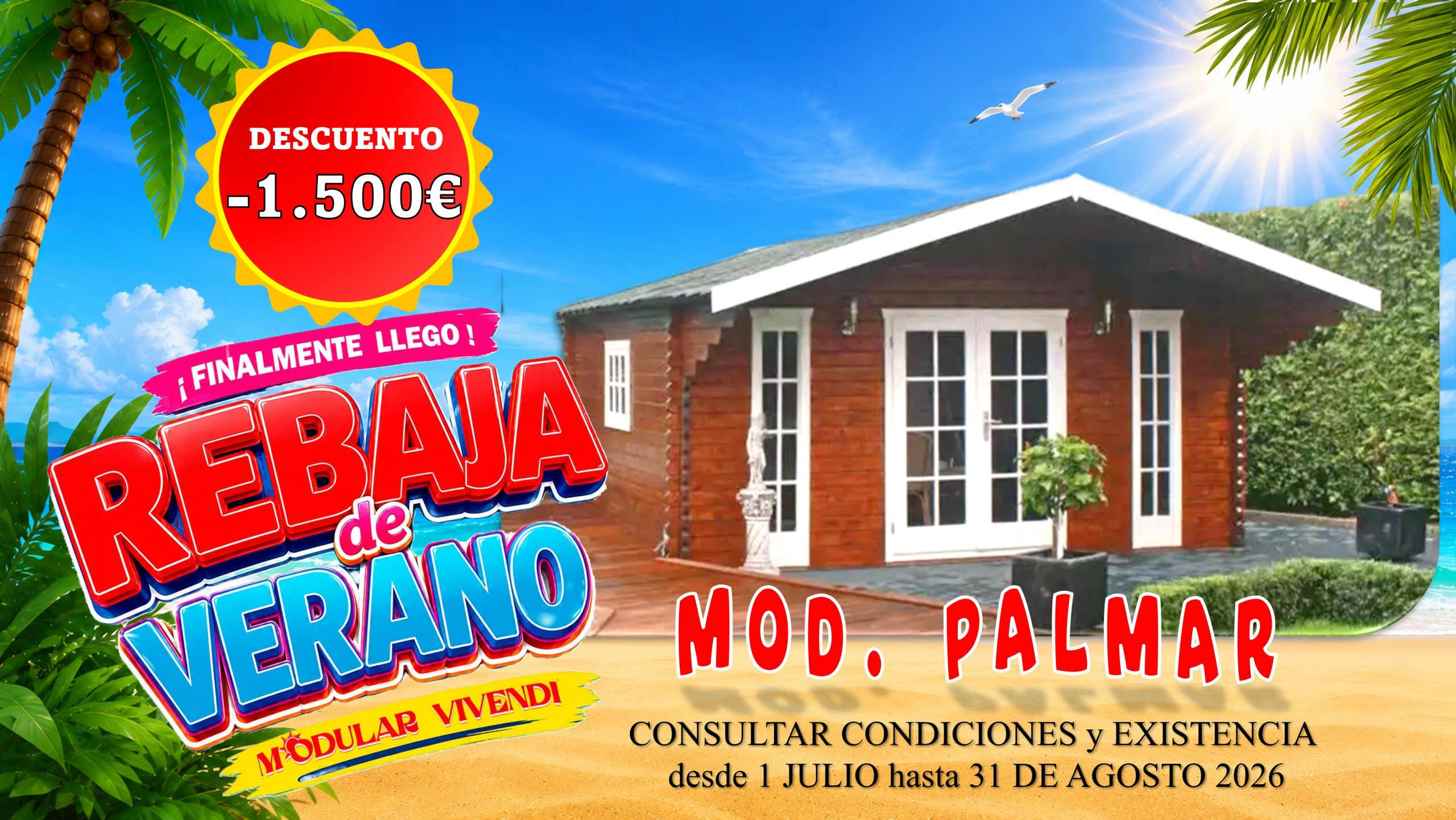 CASA MADERA MODELO PALMAR 45mm 500X380 +120cm