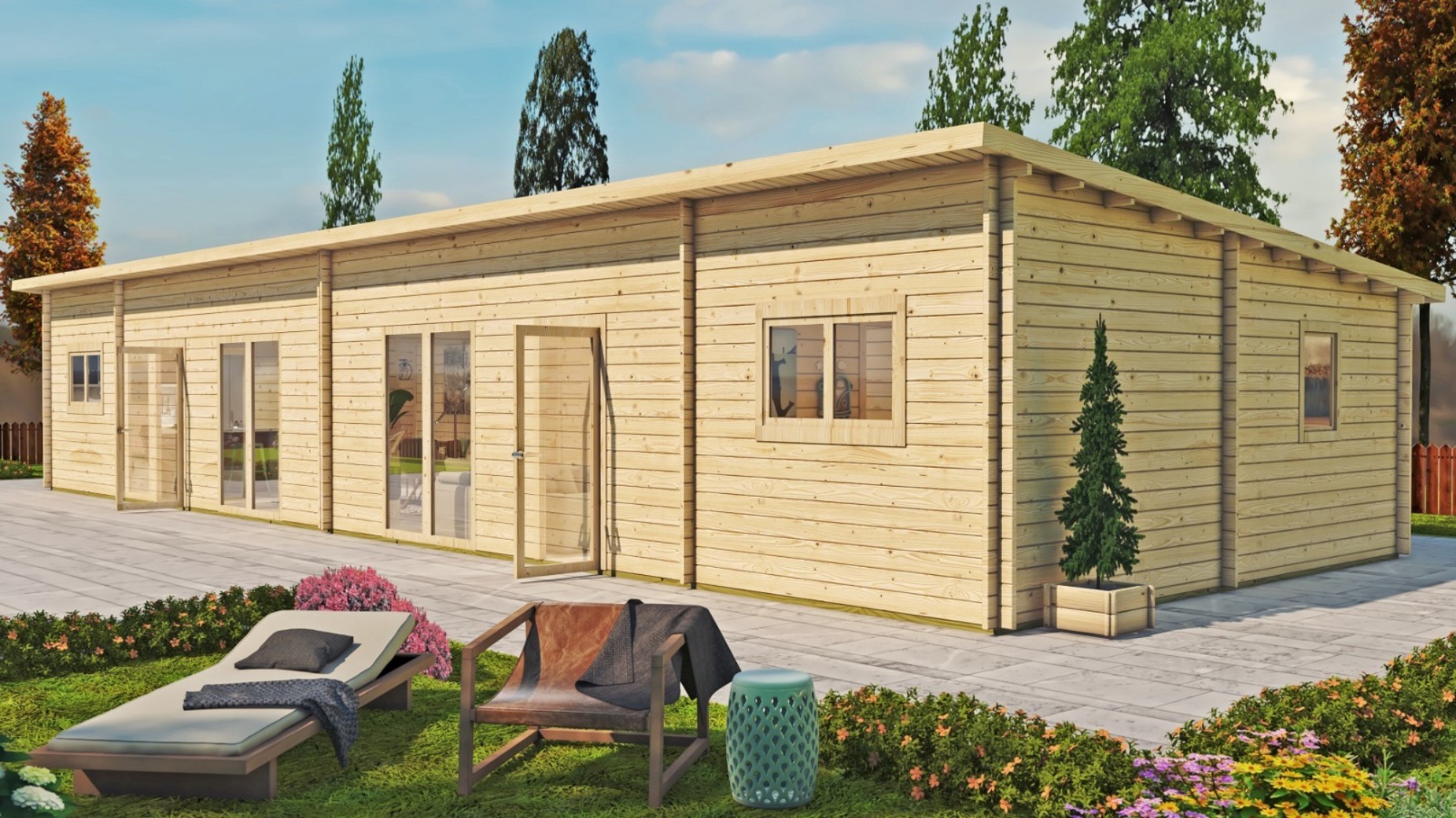 Casa de madera Modelo Laguna Doble 10 Estancias 45mm 1690x850 cm