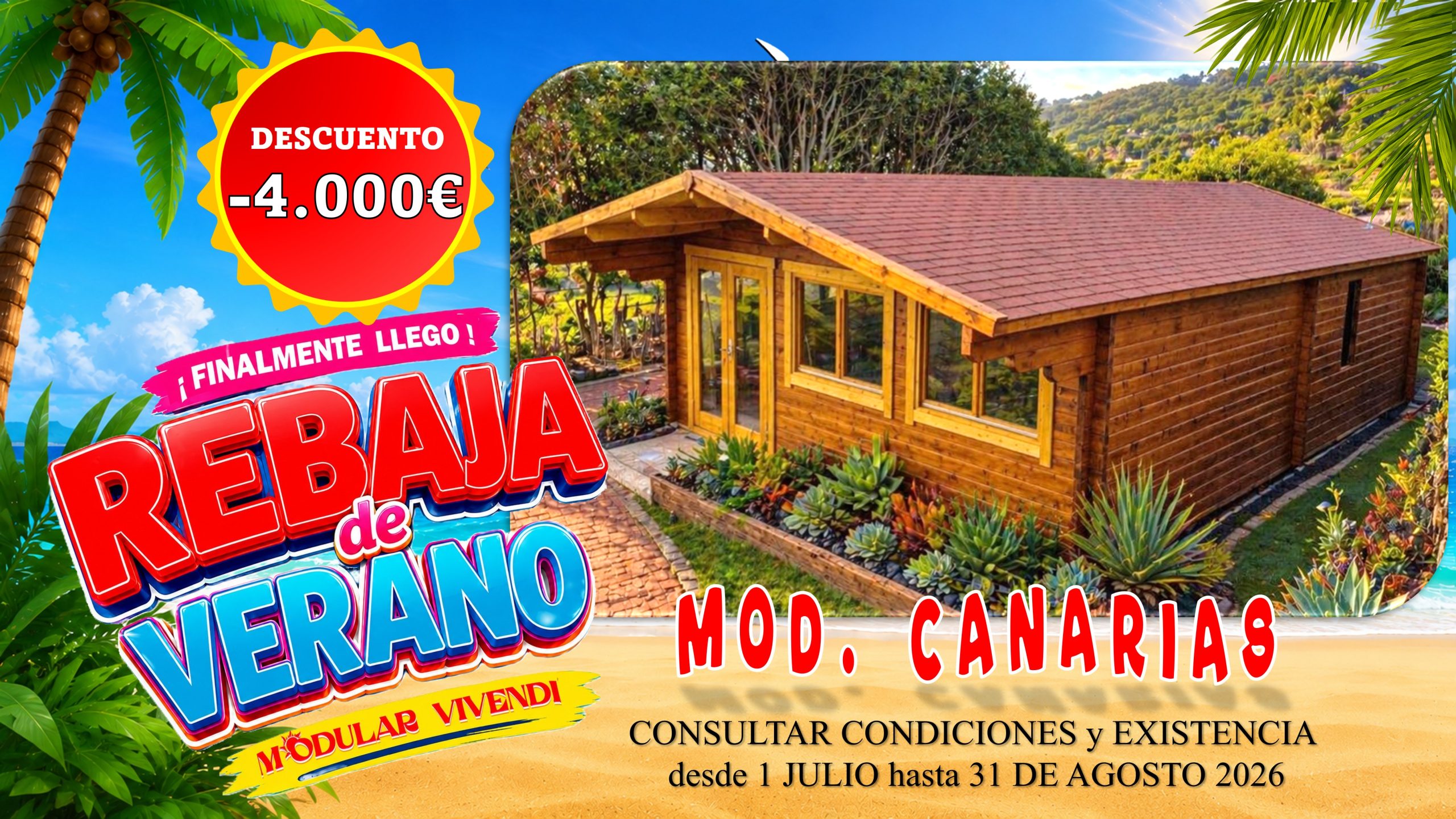 CASA DE MADERA MODELO CANARIAS 70mm 595X800 + 140 cm