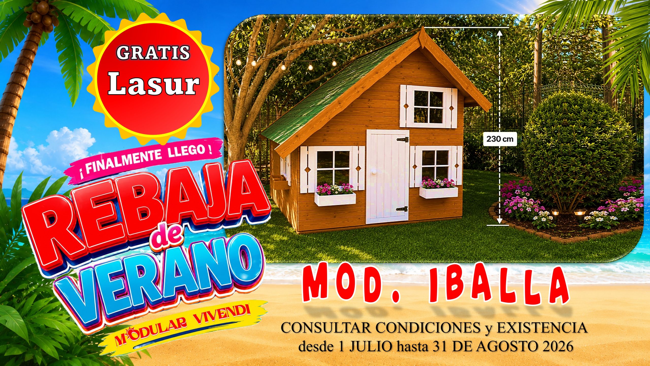 CASITA DE MADERA INFANTIL MODELO IBALLA 16 mm, 200x180 cm