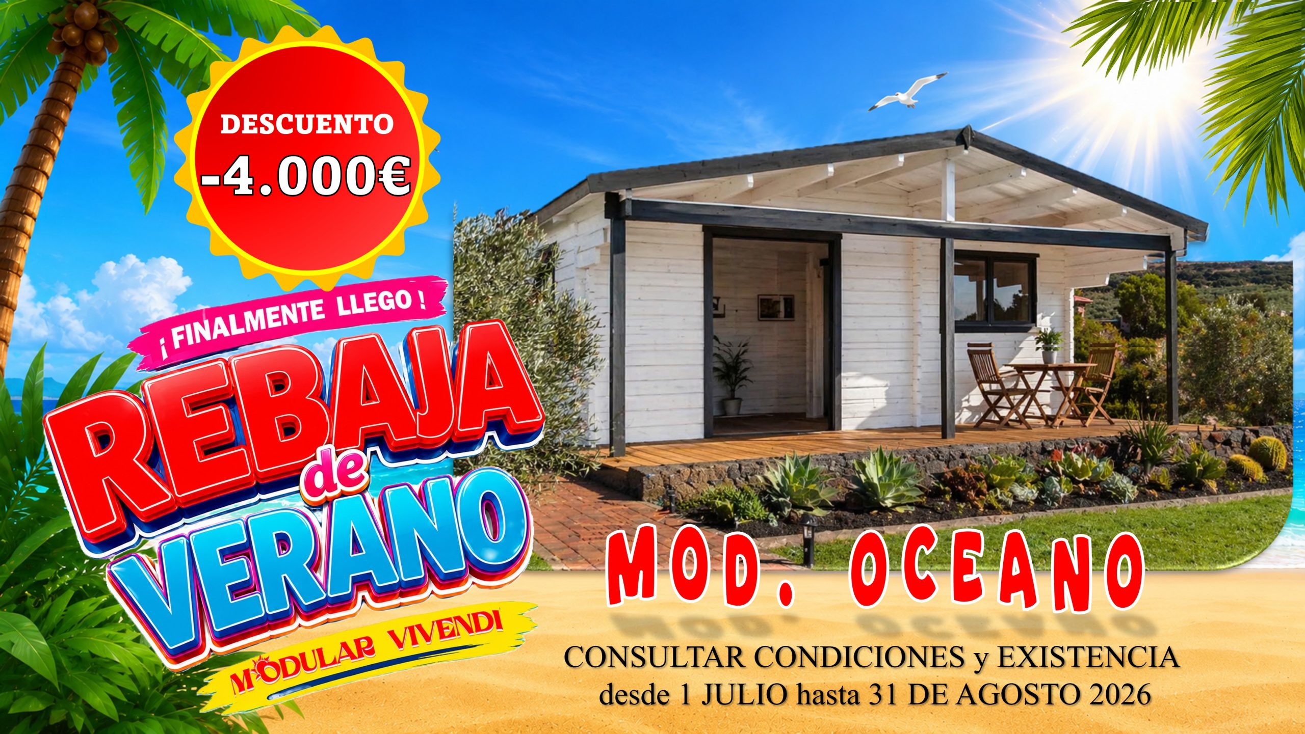 CASA MADERA MODELO OCEANO 3 ESTANCIAS 45mm 600X400+185 cm. 24 + 12 m2