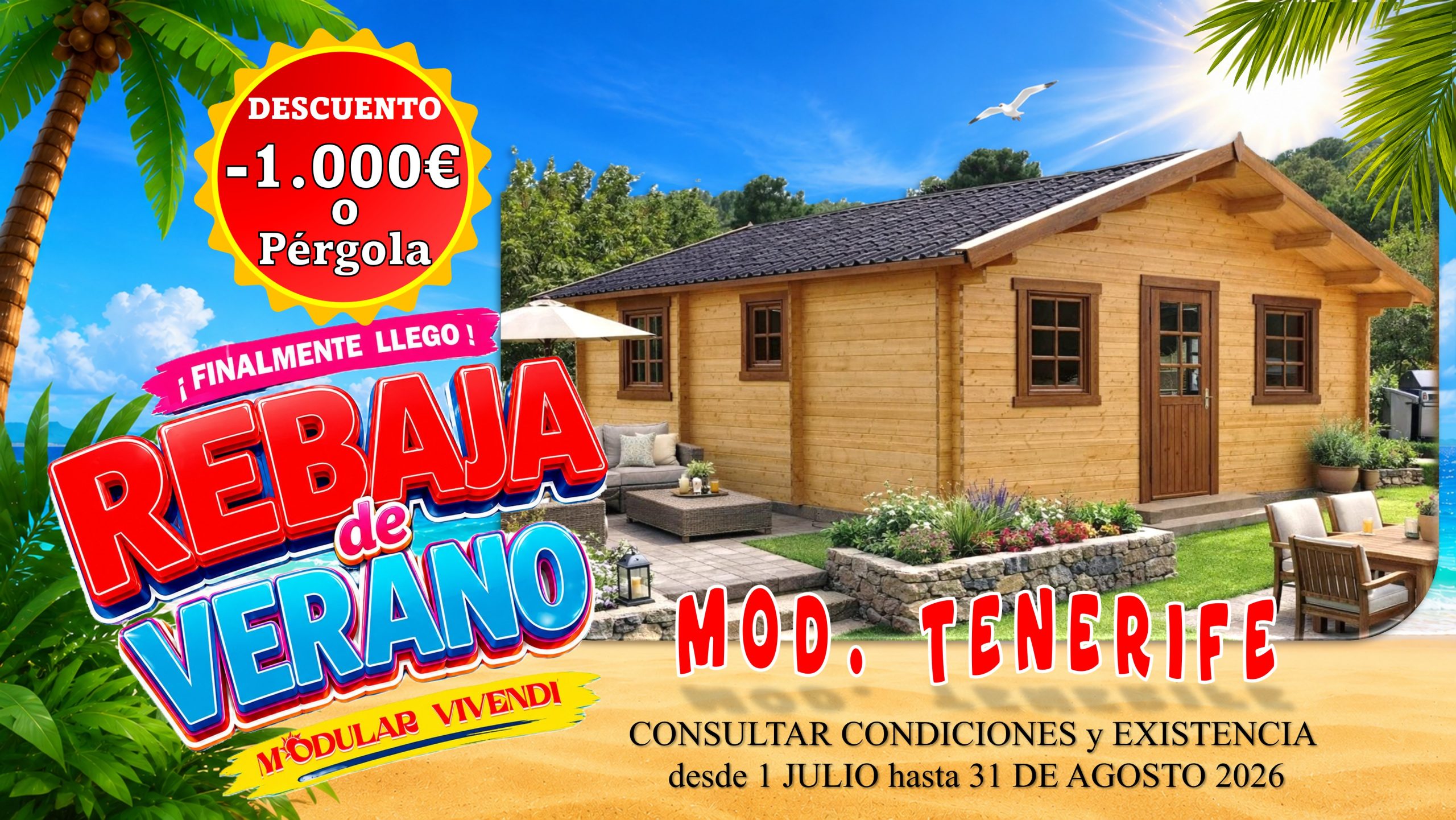CASA DE MADERA MODELO TENERIFE CON 4 ESTANCIA 44mm 532x702 cm