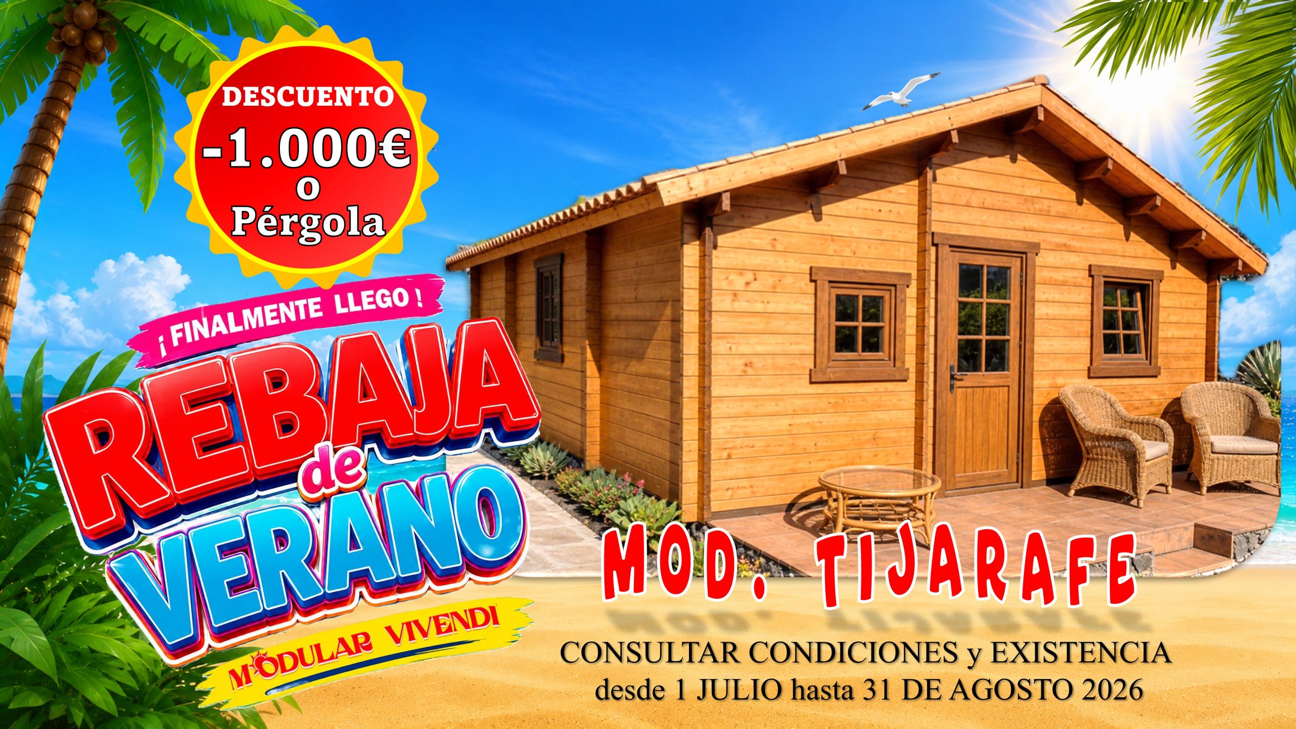 CASA DE MADERA MODELO TIJARAFE 5 ESTANCIAS 45mm 595X808 cm